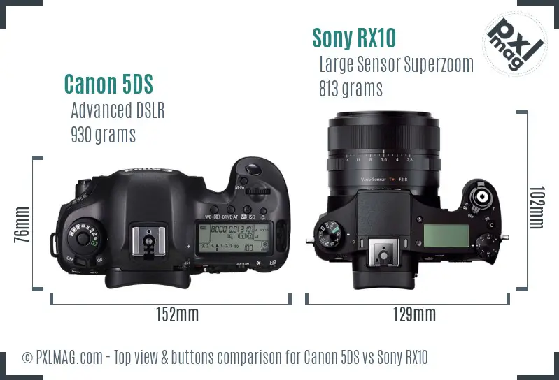 Canon 5DS vs Sony RX10 top view buttons comparison