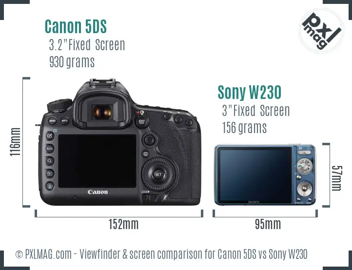 Canon 5DS vs Sony W230 Screen and Viewfinder comparison
