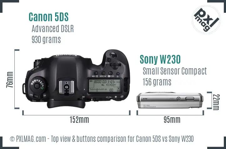Canon 5DS vs Sony W230 top view buttons comparison