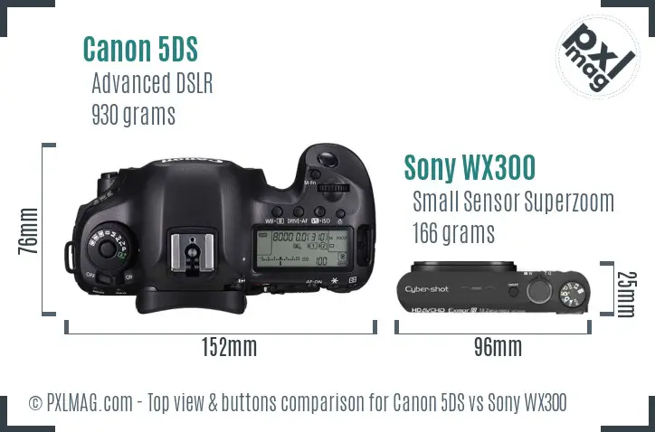 Canon 5DS vs Sony WX300 top view buttons comparison