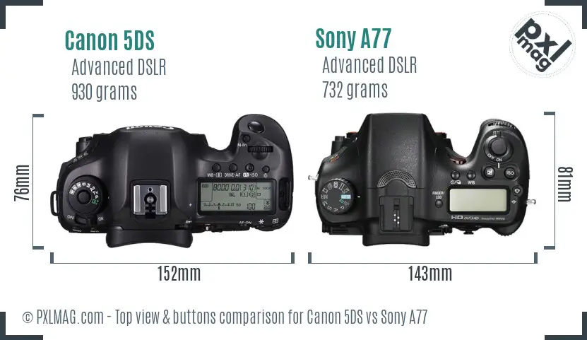 Canon 5DS vs Sony A77 top view buttons comparison