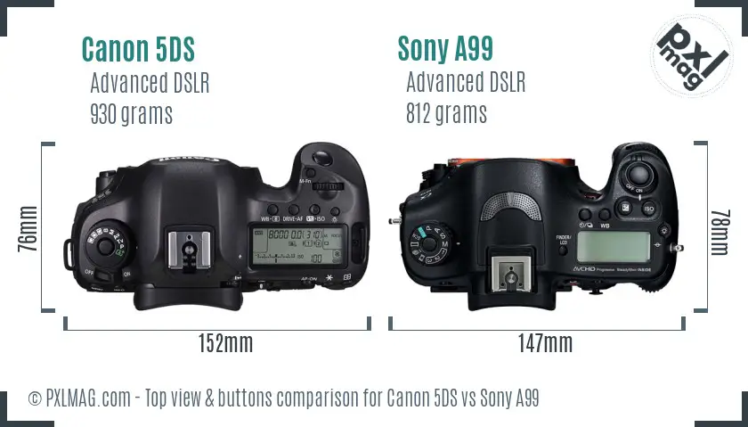 Canon 5DS vs Sony A99 top view buttons comparison