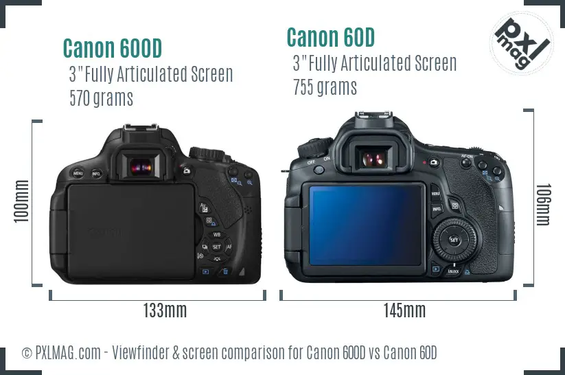 Canon 600D vs Canon 60D Screen and Viewfinder comparison