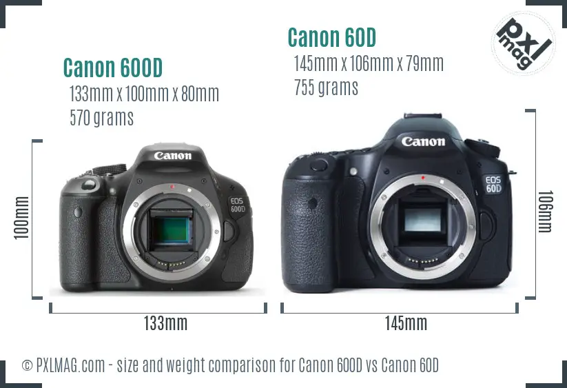 Canon 600D vs Canon 60D size comparison