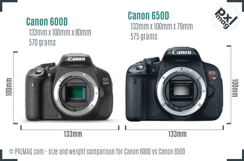 Canon 600D vs Canon 650D size comparison