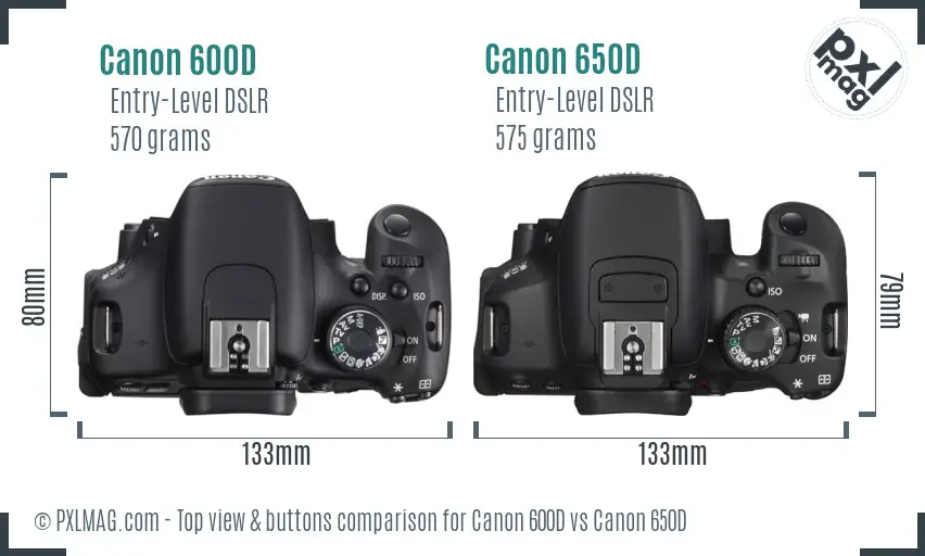 Canon 600D vs Canon 650D top view buttons comparison
