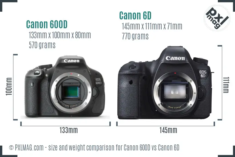 Canon 600D vs Canon 6D size comparison