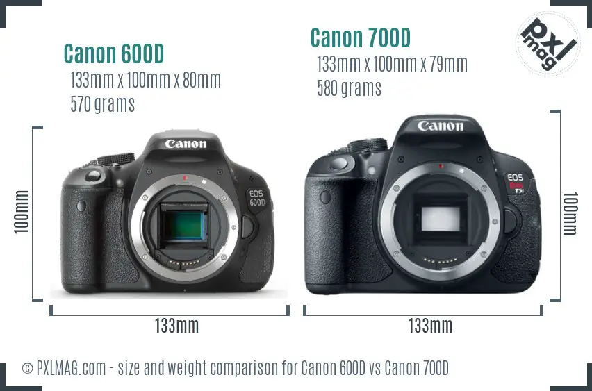 Canon 600D vs Canon 700D size comparison