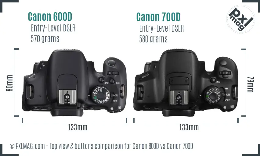 Canon 600D vs Canon 700D top view buttons comparison