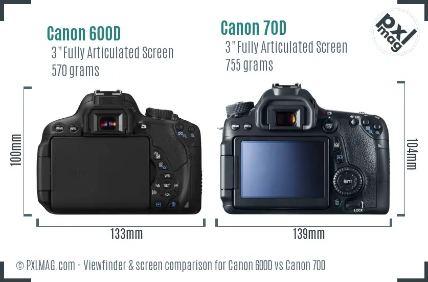 Canon 600D vs Canon 70D Screen and Viewfinder comparison