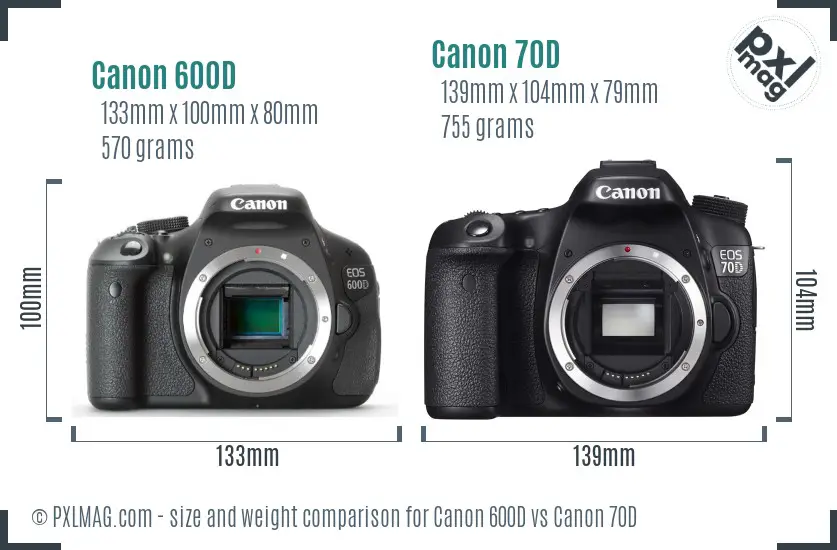 Canon 600D vs Canon 70D size comparison