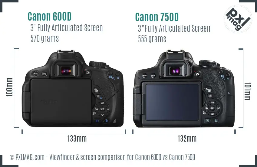 Canon 600D vs Canon 750D Screen and Viewfinder comparison