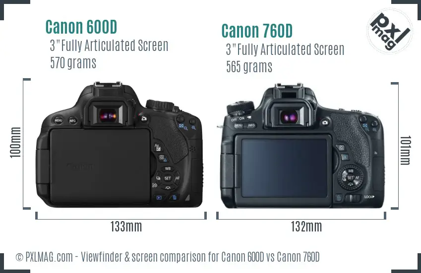 Canon 600D vs Canon 760D Screen and Viewfinder comparison