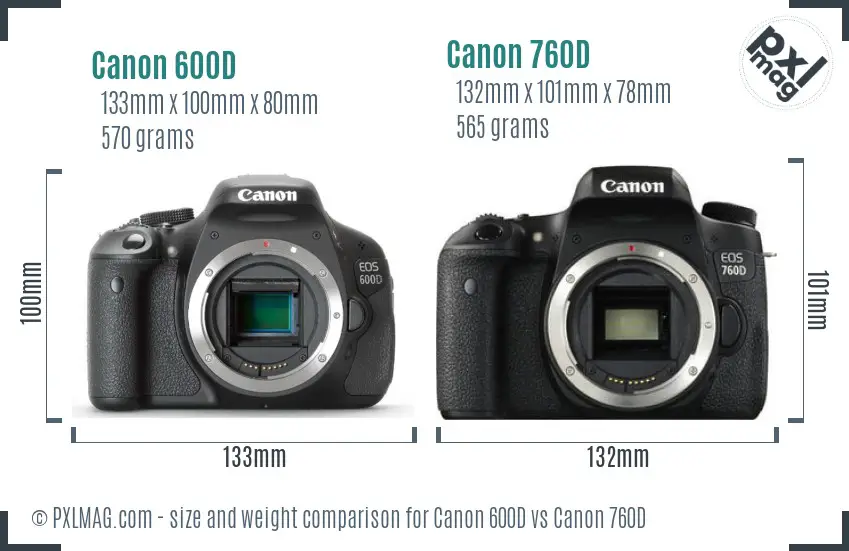 Canon 600D vs Canon 760D size comparison