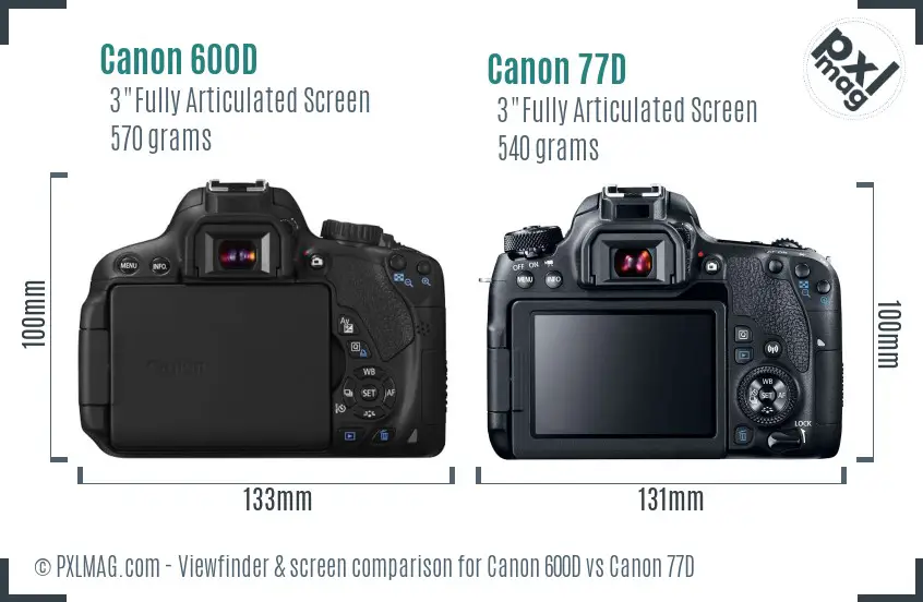 Canon 600D vs Canon 77D Screen and Viewfinder comparison