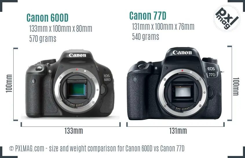 Canon 600D vs Canon 77D size comparison