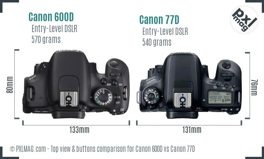 Canon 600D vs Canon 77D top view buttons comparison