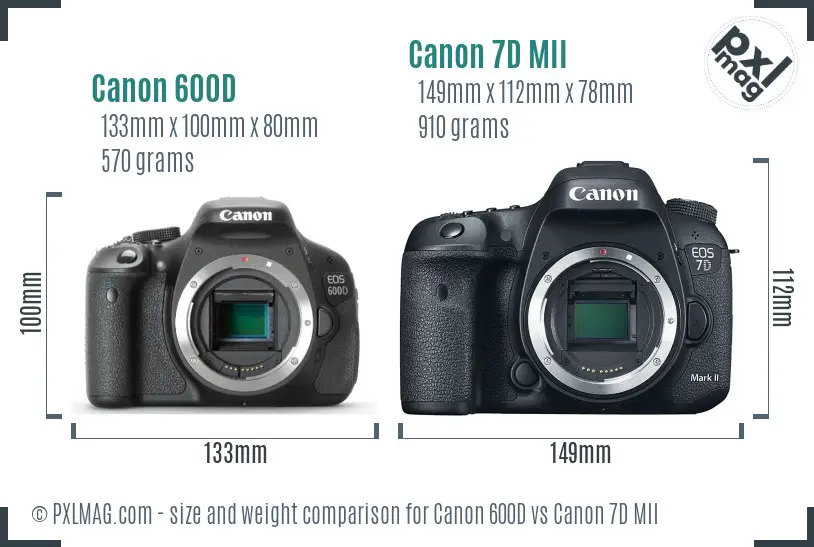 Canon 600D vs Canon 7D MII size comparison