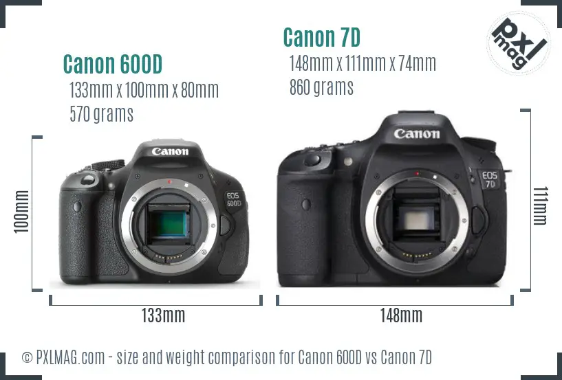 Canon 600D vs Canon 7D size comparison