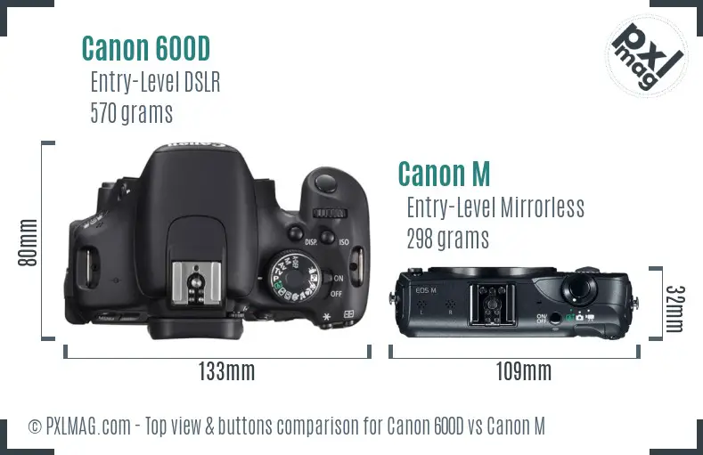 Canon 600D vs Canon M top view buttons comparison