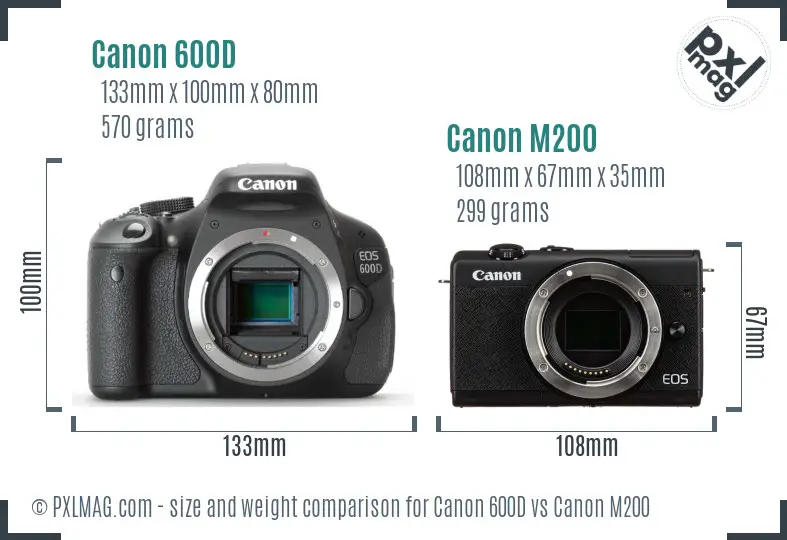 Canon 600D vs Canon M200 size comparison Canon 600D vs Canon M200 size comparison