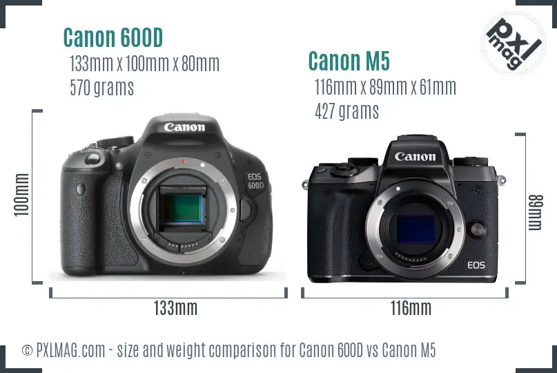 Canon 600D vs Canon M5 size comparison Canon 600D vs Canon M5 size comparison