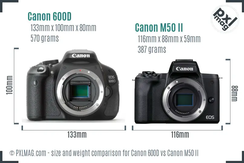 Canon 600D vs Canon M50 II size comparison