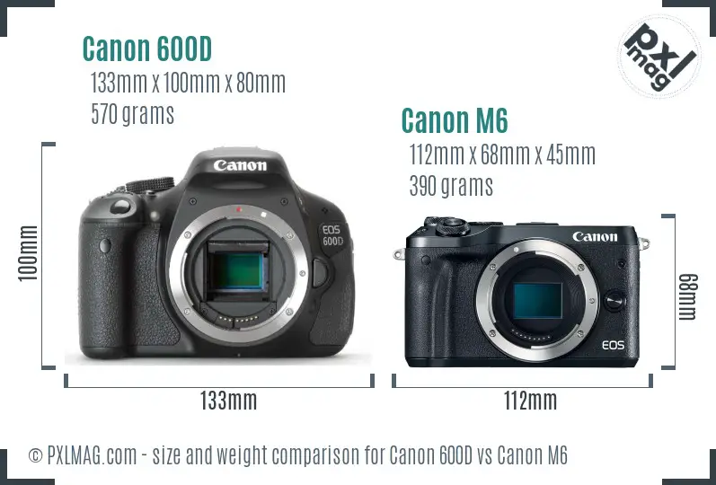 Canon 600D vs Canon M6 size comparison