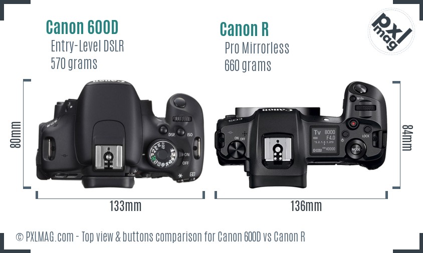 Canon 600D vs Canon R top view buttons comparison