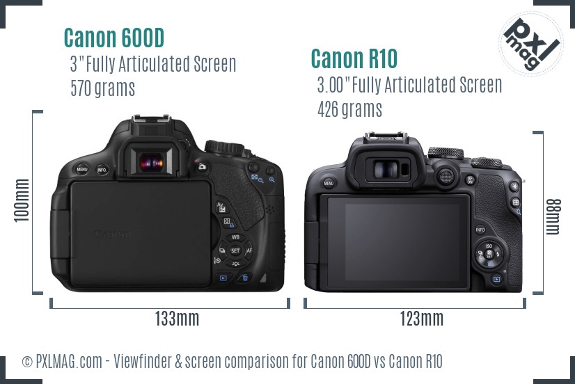 Canon 600D vs Canon R10 Screen and Viewfinder comparison