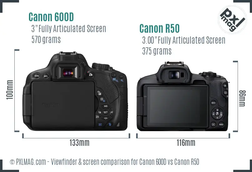 Canon 600D vs Canon R50 Screen and Viewfinder comparison Canon 600D vs Canon R50 Screen and Viewfinder comparison