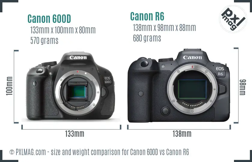 Canon 600D vs Canon R6 size comparison Canon 600D vs Canon R6 size comparison