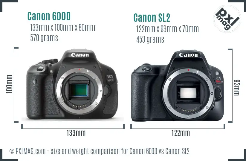 Canon 600D vs Canon SL2 size comparison
