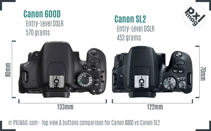 Canon 600D vs Canon SL2 top view buttons comparison