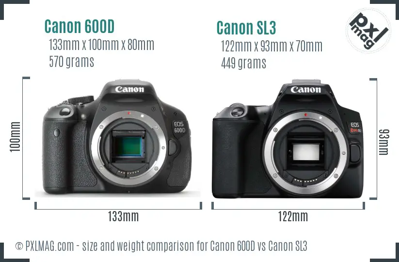 Canon 600D vs Canon SL3 size comparison