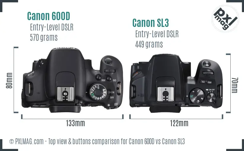 Canon 600D vs Canon SL3 top view buttons comparison
