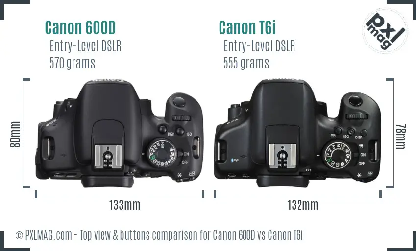 Canon 600D vs Canon T6i top view buttons comparison