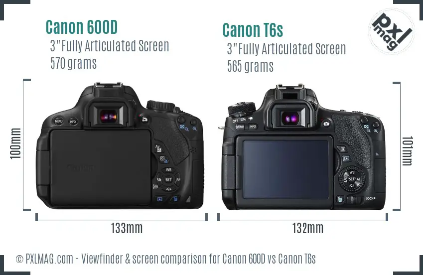 Canon 600D vs Canon T6s Screen and Viewfinder comparison
