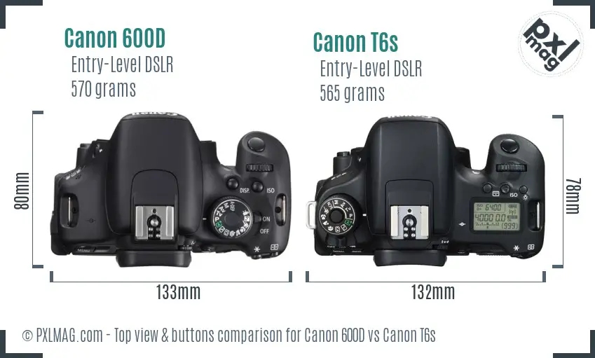 Canon 600D vs Canon T6s top view buttons comparison