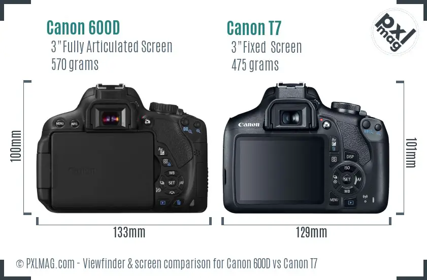 Canon 600D vs Canon T7 Screen and Viewfinder comparison