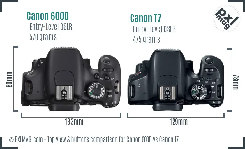 Canon 600D vs Canon T7 top view buttons comparison