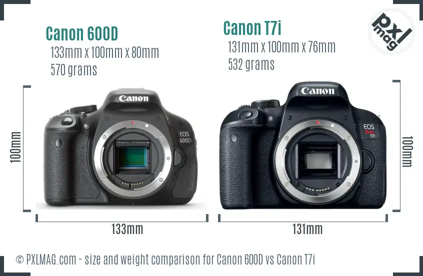 Canon 600D vs Canon T7i size comparison