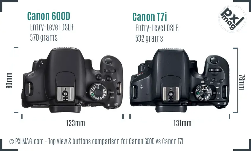 Canon 600D vs Canon T7i top view buttons comparison