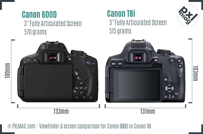 Canon 600D vs Canon T8i Screen and Viewfinder comparison