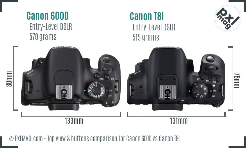 Canon 600D vs Canon T8i top view buttons comparison