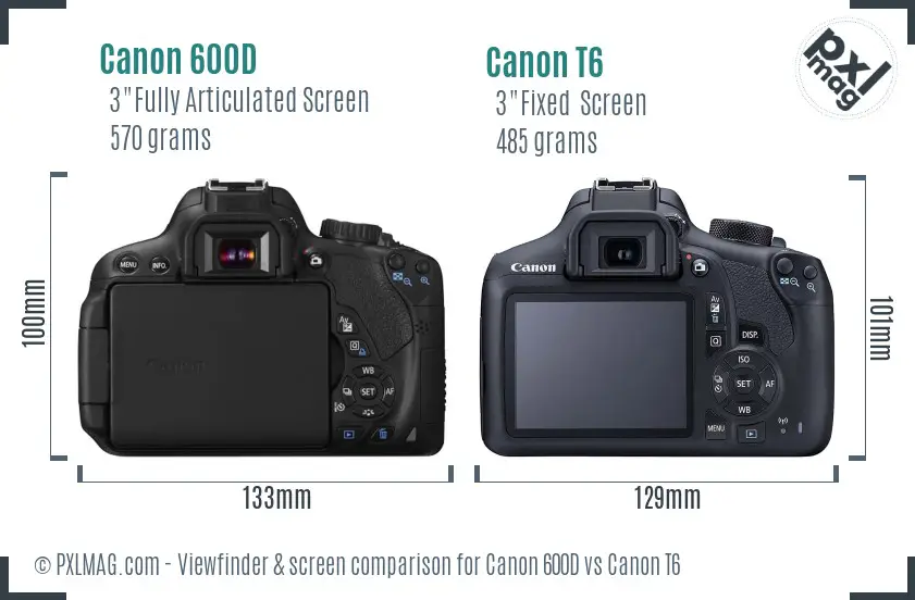 Canon 600D vs Canon T6 Screen and Viewfinder comparison