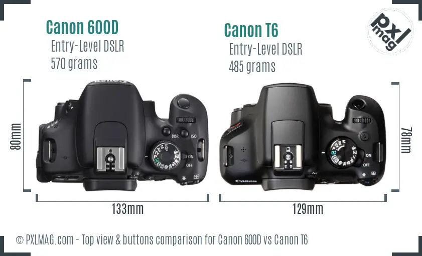 Canon 600D vs Canon T6 top view buttons comparison