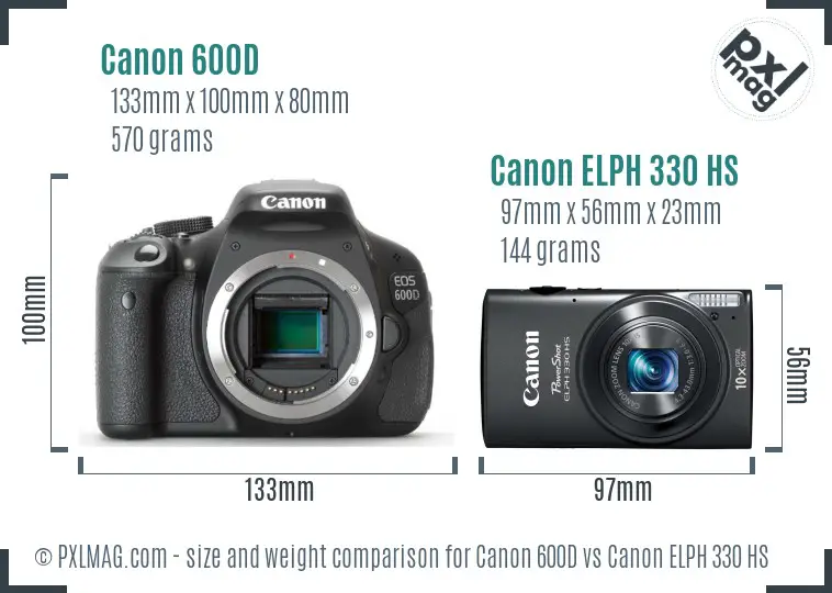 Canon 600D vs Canon ELPH 330 HS size comparison