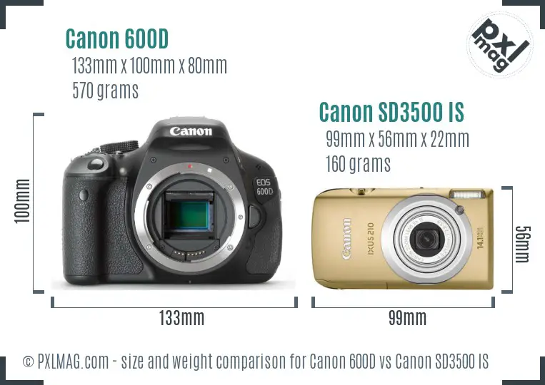 Canon 600D vs Canon SD3500 IS size comparison