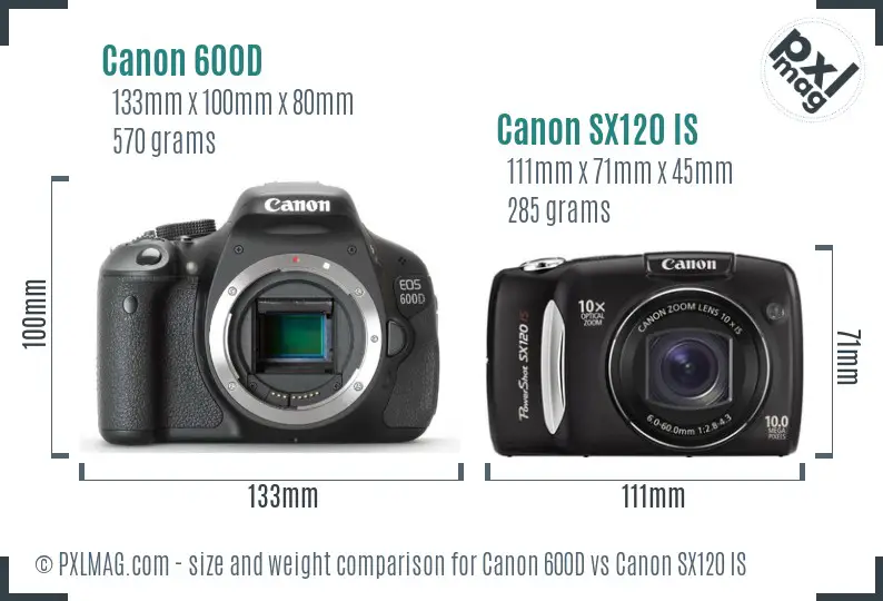Canon 600D vs Canon SX120 IS size comparison